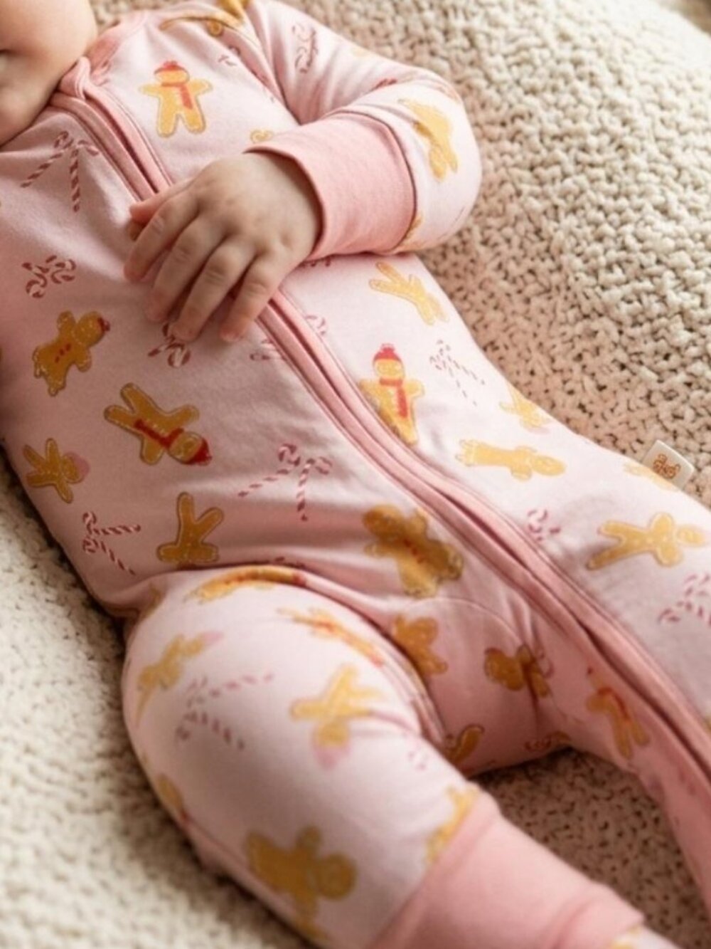 Toast + Jams Bamboo Zippy 3–6M | Pink Gingerbread Double Zipper Romper - Picture 2 of 5